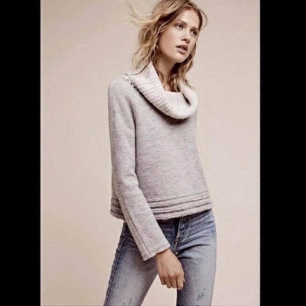 Anthropologie Light Gray Cowl Neck Sweater